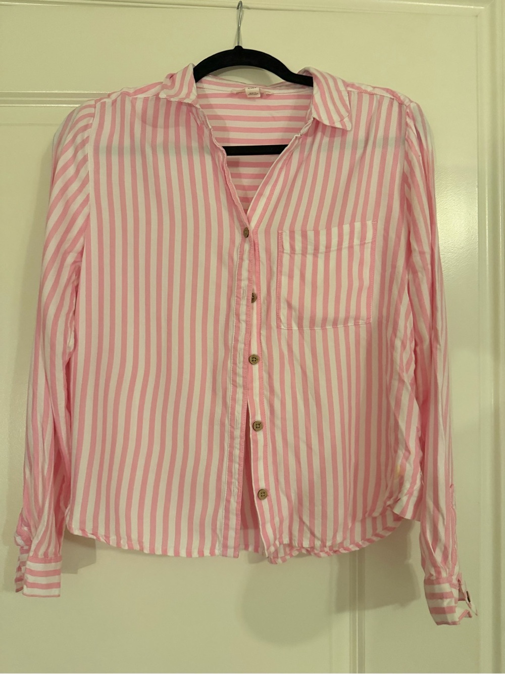 Lands' End Pink and White Striped Button-Down Shirt
